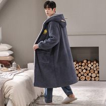 Autumn and winter coral suede sleepwear for mens pajamas with large code loose long and long style bathrobe mens winter flannel home for young men