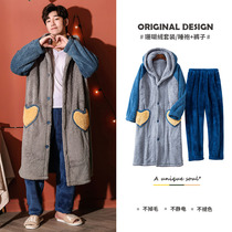 Sleepwear Male Autumn Winter Coral Suede Bath Robe Thickened long Flannel Suede Mens Sleeping Gown Warm And Suede Home Clothing