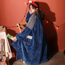 Pajamas Woman Autumn Winter Coral Suede Sleeping Gown Warm Flannel Lady Bathrobe Long thickened Home Thickened Home Dress can be worn outside
