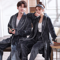 Nightgown womens autumn and winter warm coral velvet bathrobe plus pajamas thickened flannel pajamas mens plus velvet extension