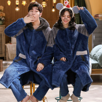 Coral Suede Lovers Sleeping Clothes Winter Cute Korean Version Flannel Autumn Winter Style Thickened gushed male and female sleepwear suits