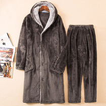 Coral Suede Sleepwear Male Autumn Winter Long style Thickened Flannel Pyjamas Winter Loose version Bathrobe Home Suit Suit Plus