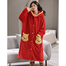 Autumn winter Ben life year Red pyjamas Coral Suede Sleeping Robes Thicken length Bath Gown Pyjamas Pyjamas Dress Home Suit Suit