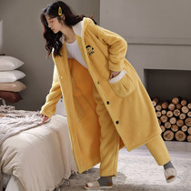 Autumn Winter Coral Suede Pyjamas Woman Thickening Long Paragraph Sleeping Robe Plus Suede Sleeping Dress Cute Bathrobe Girls Home Clothing can be worn outside