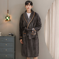 Autumn Winter Coral Suede Sleeping Robes Mens Flannel bathrobe sleepwear Mens style lengthened Thickened Morning Gown Winter Gush