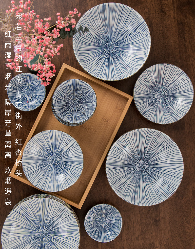 Blue and white porcelain ten grass lines imported from Japan Japanese combination of household move dishes butterfly light key-2 luxury plate suit