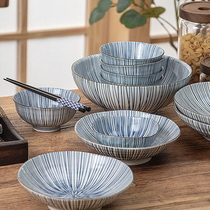 Mei thick burning Japan imported blue and white Ten grass deep plate household Japanese ceramic tableware vegetable plate underglaze color