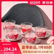 Mino-yaki Japanese style glass Cherry blossom Hammered cup plate gift box breakfast cup Water cup Female Japanese import