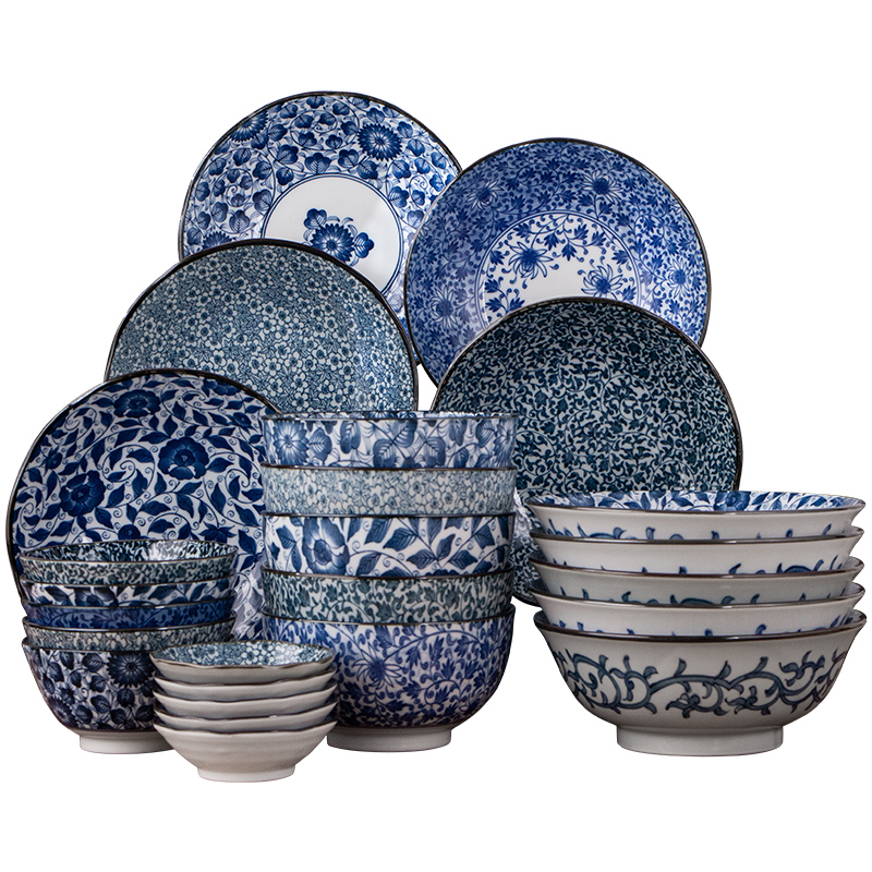 Classic and Japan imports under the glaze color combination of blue and white decorative household individuality creative ceramic bowl dish dish suits for