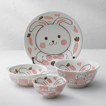Mei thick burning Japanese imported cartoon children one person food dish 4 head Japanese tableware set ceramic household dishes