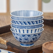 Japanese imported Utian Yaki dyed high foot anti-hot rice bowl Japanese creative home big bowl ceramic tableware set