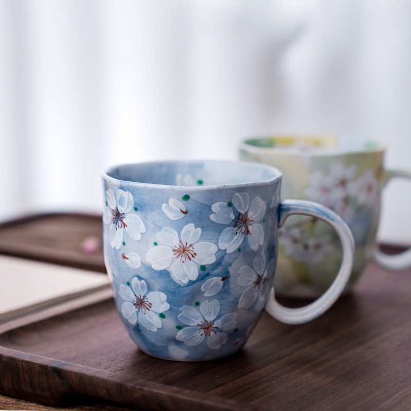 Japanese Japanese cherry blossom put office household ceramics move contracted large capacity mark cup of milk for breakfast a cup of water glass