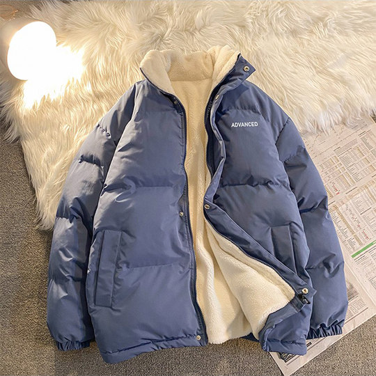 男装羊羔绒棉衣青年立领加绒加厚棉袄冬季学生休闲情侣棉服外套潮