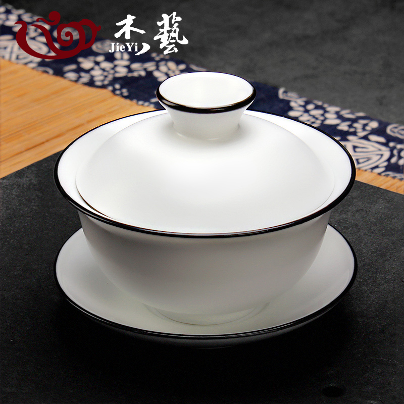 Gaiwan teacup ceramic teacup large three-talented gaiwan set kung fu tea set hand grab pot white porcelain tea brewing tea maker