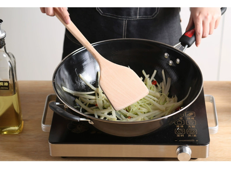 Yushijia gỗ sồi không sơn gỗ xẻng không dính bếp nấu đặc biệt thìa bếp nấu ăn bằng gỗ thìa dài tay cầm xẻng bếp - Phòng bếp