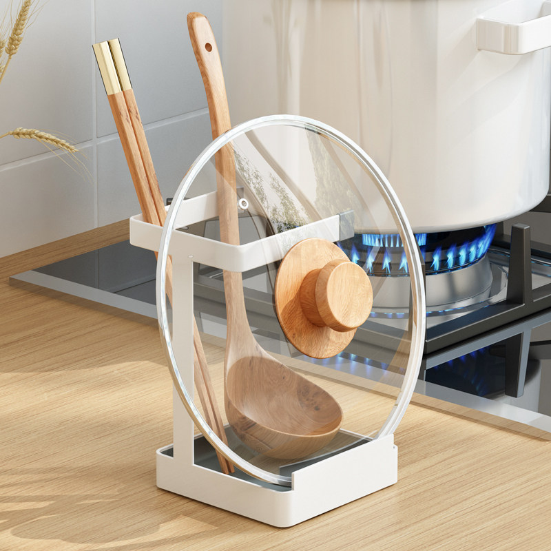 Kitchen countertop put pot lid shelf home no punch hole sitting upright pot spatula shelf soup spoon rice spoon storage rack