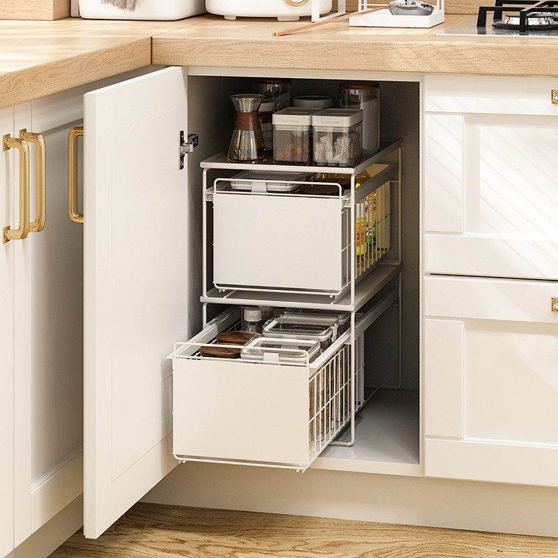 Kitchen countertop pull-out sink rack bathroom overall cabinet built-in layered storage layer shelf storage cabinet basket