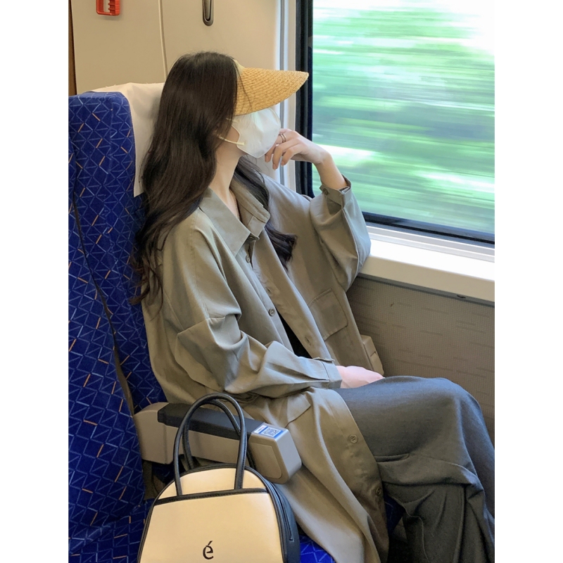 Plus-Size Women's Autumn/Winter 2026 New Loose Long-Sleeve Trench Coat Jacket with a Stylish Design, Mid-Length Windproof Shirt