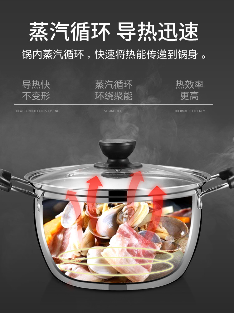 Thickened Stainless Steel Soup Pot, Small Steamer, Soup Pot, Household Non-Stick Pot for Cooking Porridge, Milk Pot, Suitable for Gas and Induction Cookers
