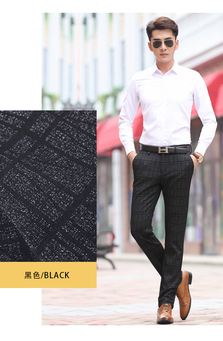 Marlow nam kinh doanh quần âu nam mùa xuân và mùa thu kẻ sọc thẳng phù hợp với quần polyester sợi tb quần nam - Quần tây thường quần thể thao