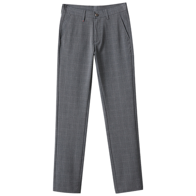 灰色格子裤西裤男士商务修身直筒小脚韩版百搭长裤春夏职业休闲裤