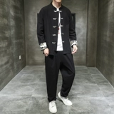 Комплект, ретро ханьфу, этническая куртка, китайский стиль, из хлопка и льна, оверсайз