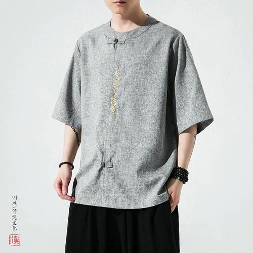 Летняя ретро шелковая рубашка, футболка, китайский стиль, свободный крой