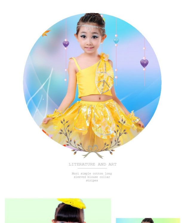 Trẻ em biểu diễn quần áo múa nhảy hiện đại trang phục lá hợp xướng chủ nhà đầm gạc sen cổ tích thời trang trẻ em