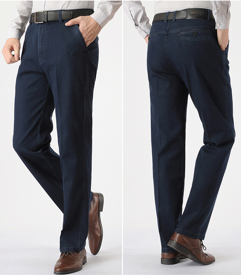 Ông Hualin mùa xuân và mùa hè mô hình lỏng trung niên jeans quần âu nam cao eo squat quần của nam giới kích thước lớn của cha quần quần jean nam ống rộng