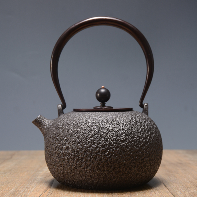 Japanese Iron Kettle, Kamejudo Pure Handmade Rough-Patterned Round-Shaped Uncoated Sand Iron Kettle, Water Boiling Kettle, Tea Brewing Kettle