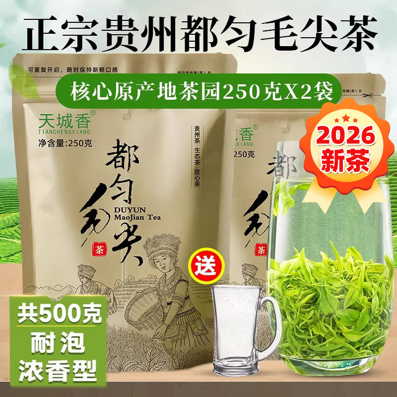 本場貴州都雲毛尖茶、2026年新茶、高級高山雲霧緑茶、芳醇な香り、500g袋
