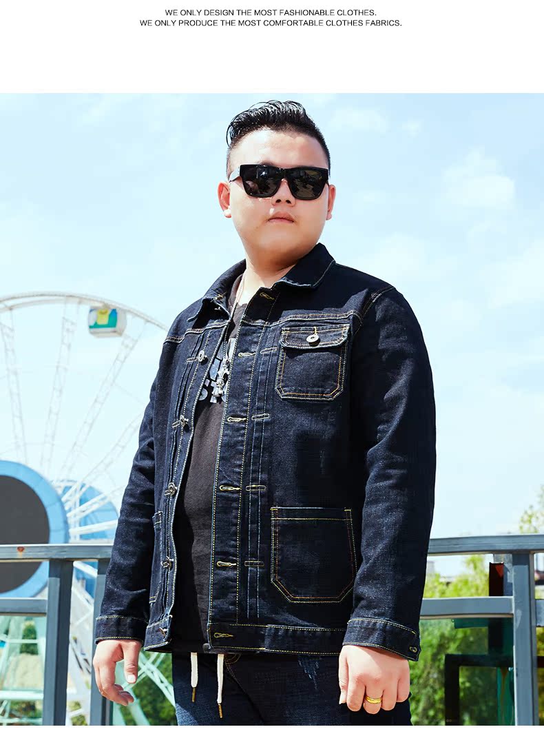 Áo khoác denim nam rộng thun rộng giản dị mùa thu đông mẫu nhiều túi cộng phân bón áo XL áo béo người áo khoác kaki