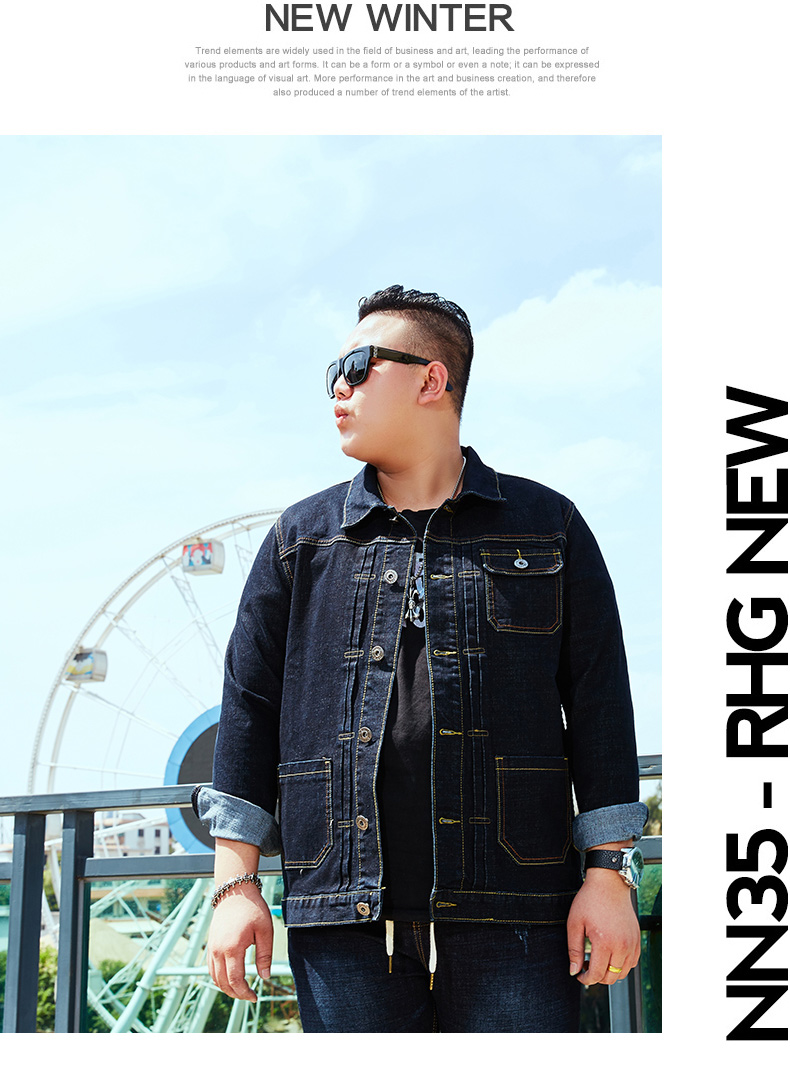 Áo khoác denim nam rộng thun rộng giản dị mùa thu đông mẫu nhiều túi cộng phân bón áo XL áo béo người áo khoác kaki