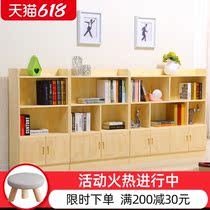 Solid wood childrens bookcase bookshelf shelf with door Student simple cabinet Free combination Pine bookcase lattice cabinet