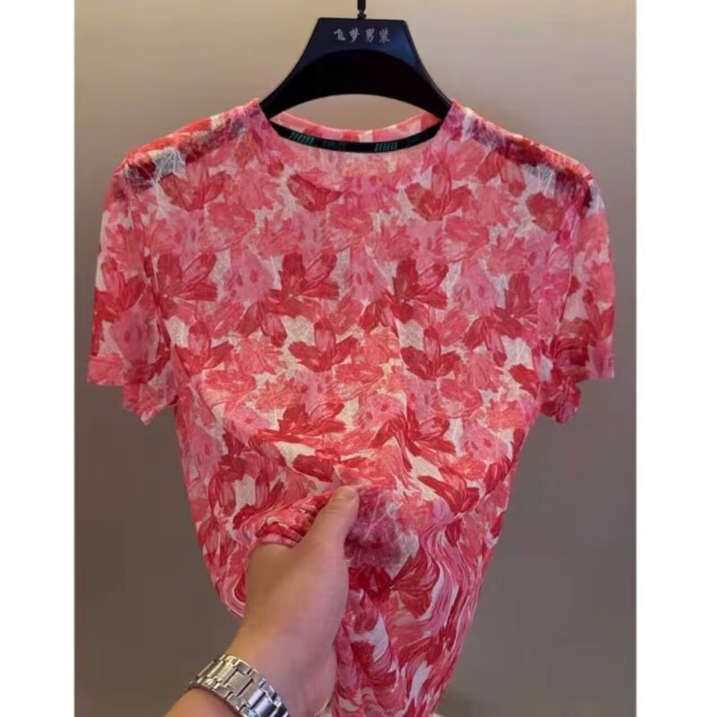 New Tie-Dye Mesh Short-Sleeve T-Shirt for Men, Slim Fit, Semi-Sheer, Ultra-Thin Ice Silk Men's T-Shirt, Colorful and Breathable ins T-Shirt