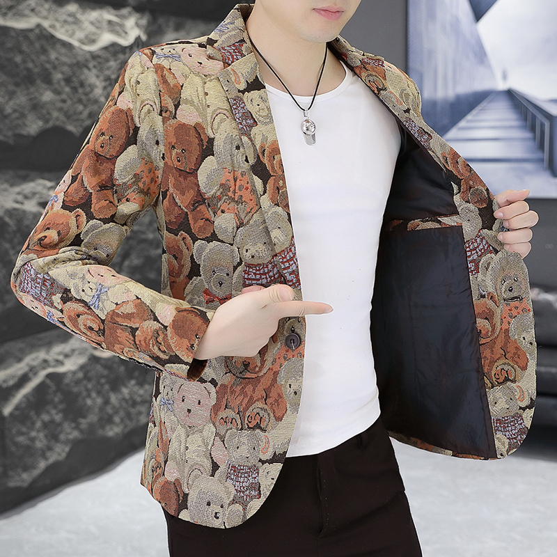 Wear-Resistant Coarse Cloth Suit for Men, Floral Fashion Jacquard Trendy Men's Slim-Fit Small Suit, Personalized Floral Suit Jacket for Men