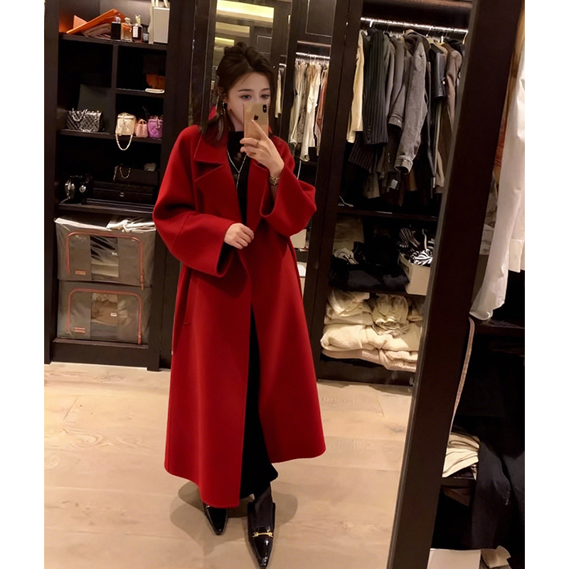 Wedding Sicilian Red Double-Sided Cashmere Woolen Coat for Women 2026 Winter New Mid-Length Woolen Coat Wedding Sicilian Red Double-Sided Cashmere Woolen Coat for Women 2026 Winter New Mid-Length Woolen Coat