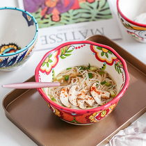 BOBAO BOHO thickened hand painted ceramic bowl Noodle bowl Net red bowl Fruit salad bowl Household bowl Breakfast bowl