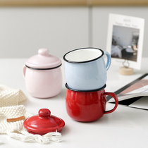 Blemish special Japanese thickened enamel cup with lid Office cup Mug Couple cup Childrens cup Water cup
