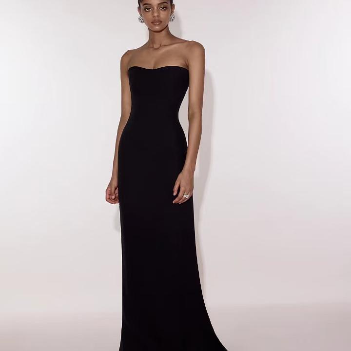 Sophia Xian | Black Slim-Fit Evening Dress for Annual Meetings, Light Luxury Dress with High-End Temperament, Strapless Long Dress, Stunningly Beautiful Sophia Xian | Black Slim-Fit Evening Dress for Annual Meetings, Light Luxury Dress with High-End Temperament, Strapless Long Dress, Stunningly Beautiful