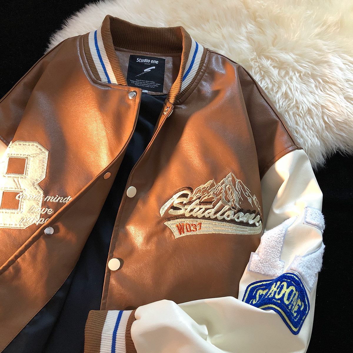 Jew4room Brown American Tide Brand 2022 New Spring Baseball Uniform Couple Cardigan Stand Collar Jacket Boys