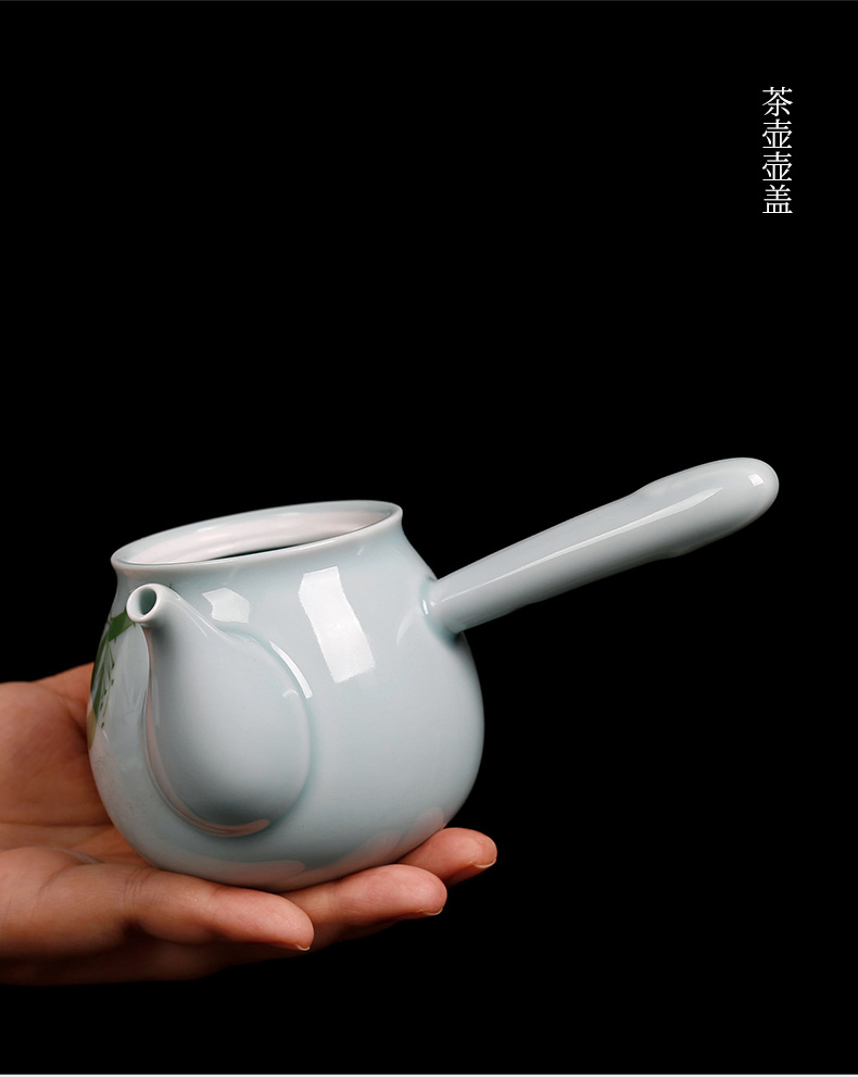 Celadon long handle side single pot of ceramic single pot of kung fu teapot contracted lotus tea home ms teapot