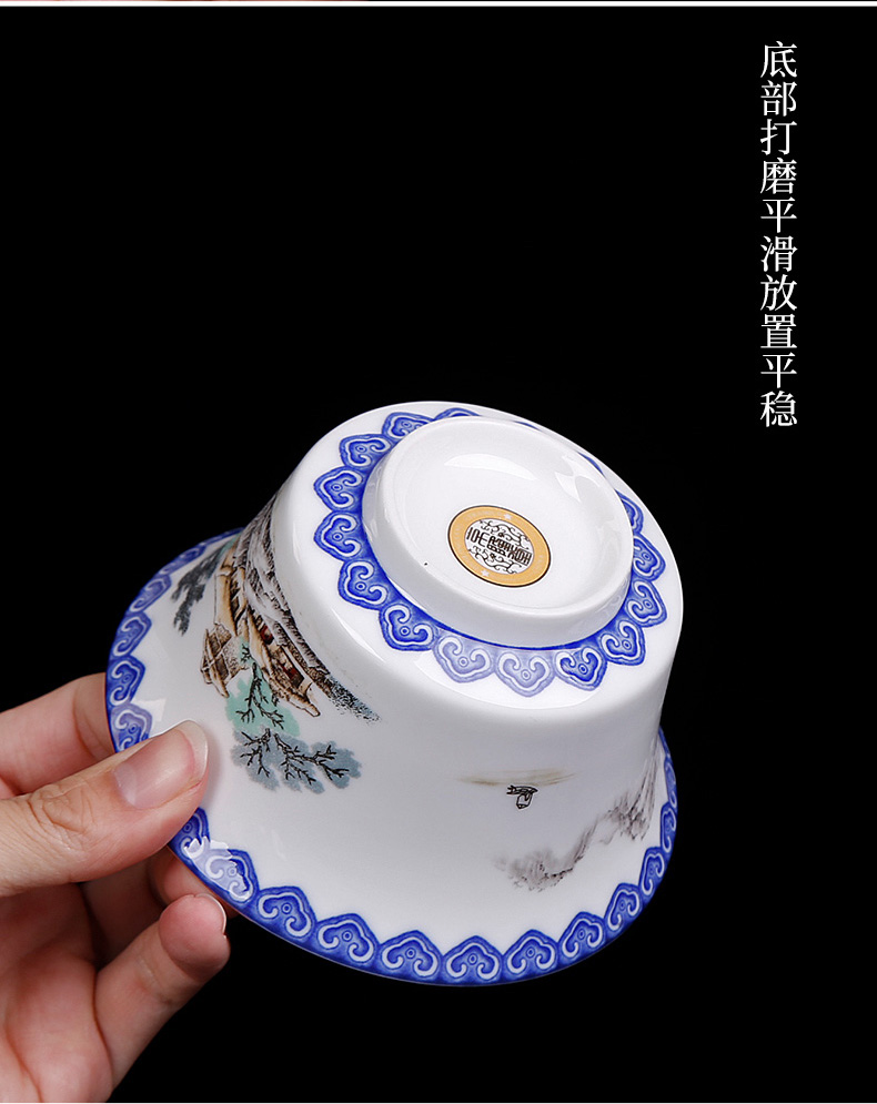 Only three tureen of blue and white porcelain tea cups to heavy large household single oversized tea bowl of super 300 ml