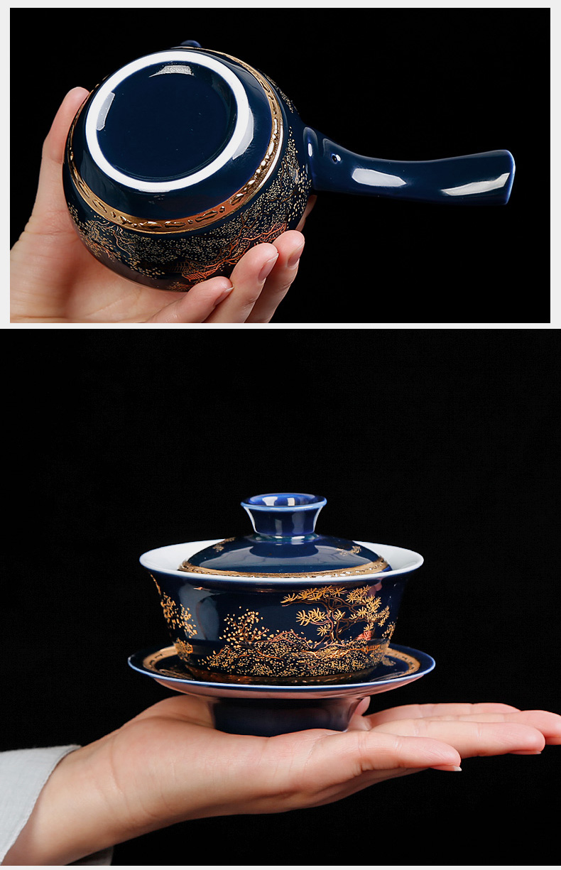 Jingdezhen kung fu tea set ceramic teapot home office tureen ji blue porcelain cups tea tea set