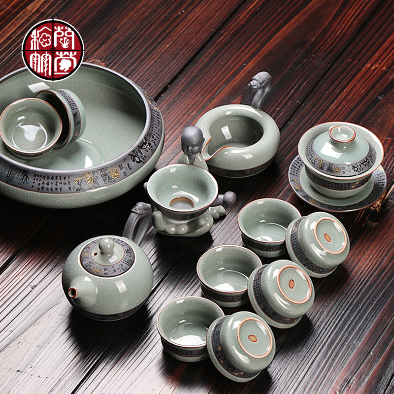 Ceramic kung fu tea set elder brother up creative ice to crack the whole office teapot tea cups with open piece of home