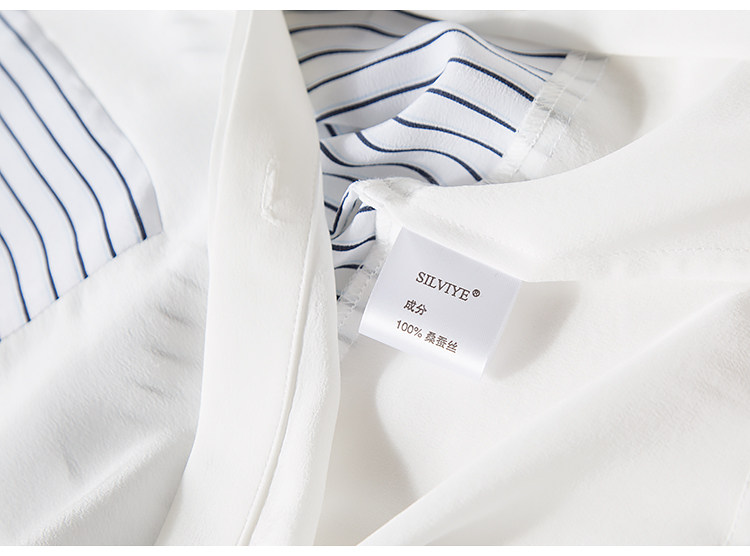 春秋装新款真丝衬衫口袋小立领条纹小心机衬衣拼色通勤休闲上衣女详情31