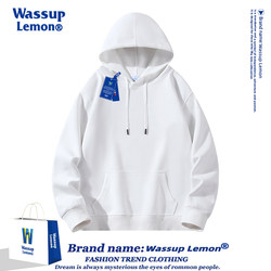 Wassup Lemon Heavyweight Hooded Sweatshirt for Men and Women, Autumn and Winter Solid Color Trendy Brand Loose Fit Couple Fleece Thick Jacket