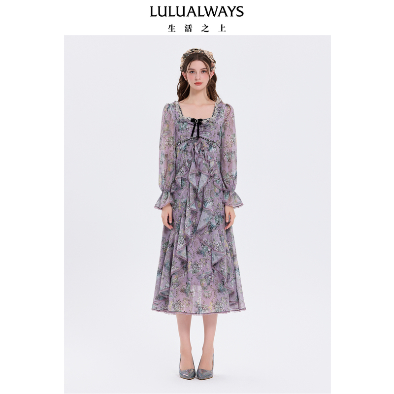 Lulualways I Love Lulu's New Autumn French-Style Ruffled Slim-Fit Long-Sleeve Dress