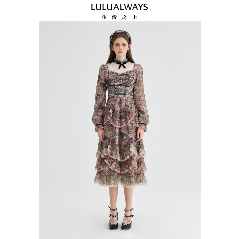 Lulualways【Same Style as in Shopping Malls】New Winter Style Palace-Style Heavy-Duty Tiered Long Dress for Women Lulualways【Same Style as in Shopping Malls】New Winter Style Palace-Style Heavy-Duty Tiered Long Dress for Women
