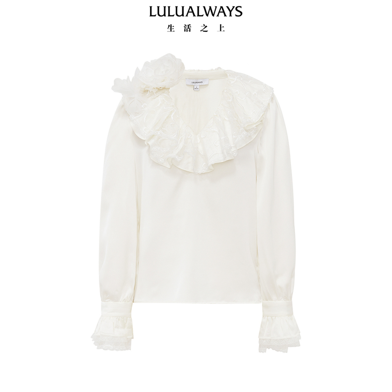 Lulualways【Celebrity Style】Autumn Elegant and Fashionable Design Floral Decorated Shirt for Women